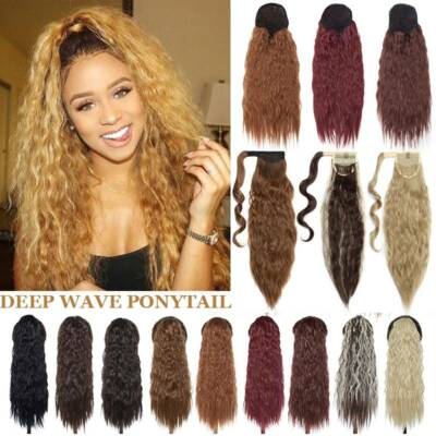 One Piece Deep Wavy Ponytail Clip In Hair Extensions Real Thick as ...