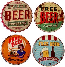 Targa di Latta " Gratuito Birra " Tappo Bottiglia BAR Pub Partykeller Ø 33cm
