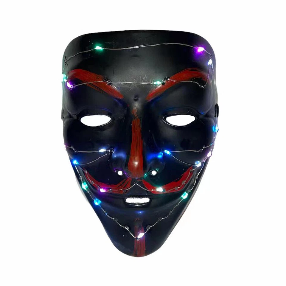 Máscara de hacker con luz LED de V for Vendetta anónima EDC accesorios de disfraz de club nocturno Foto 4 de 4