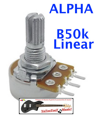 ALPHA B50K Mini Potentiometer - Linear - Split Shaft - Guitar