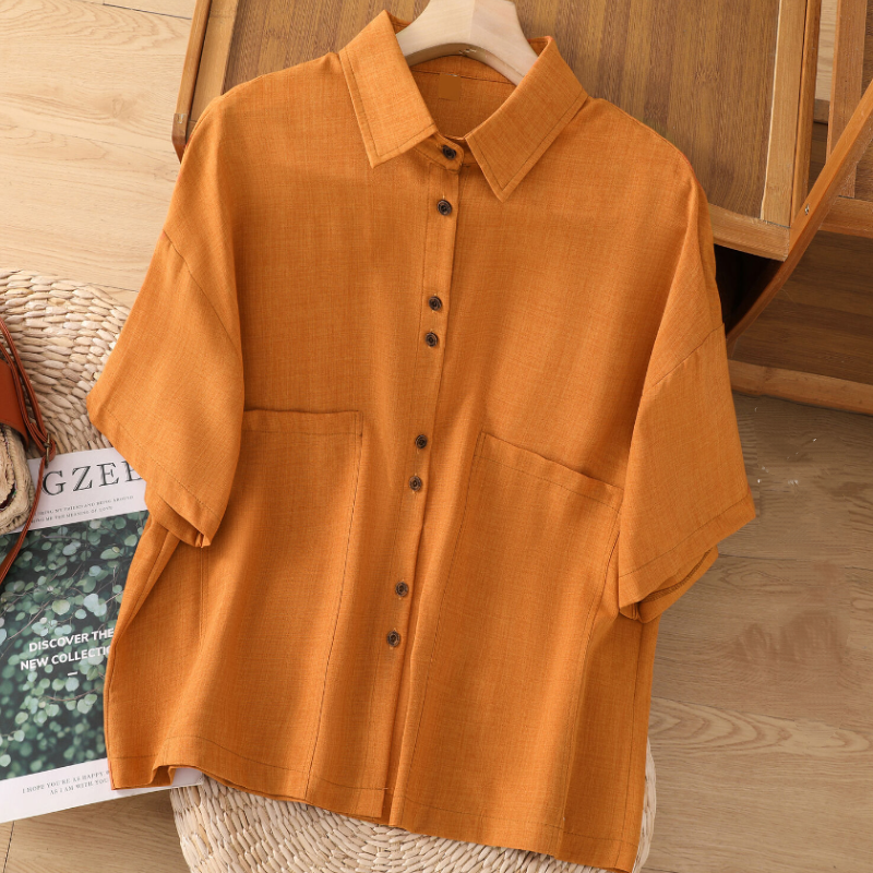 Women Button Down Shirt Retro Summer Linen Blend Casual Loose Blouse Tops Tunic-image
