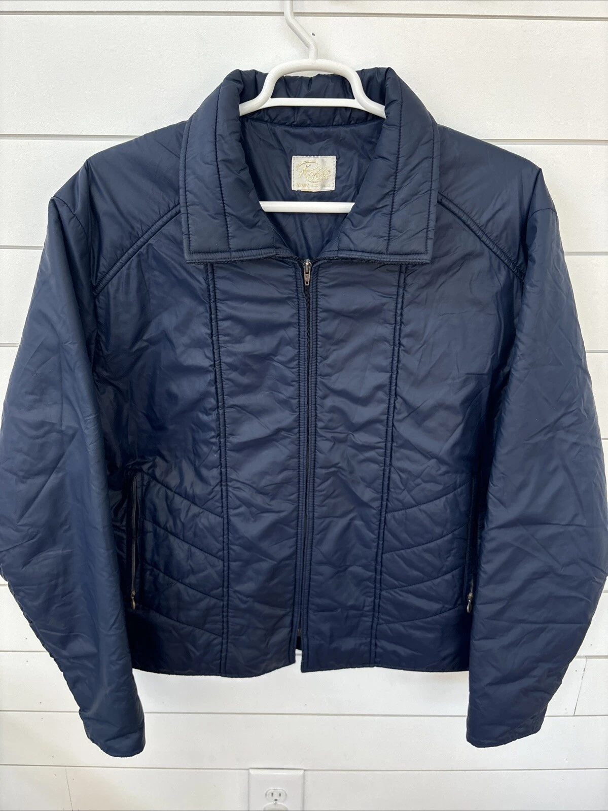 Vintage Roffe Navy Blue Winter 70s Ski Snow Racing Coat Jacket Mens Size Large