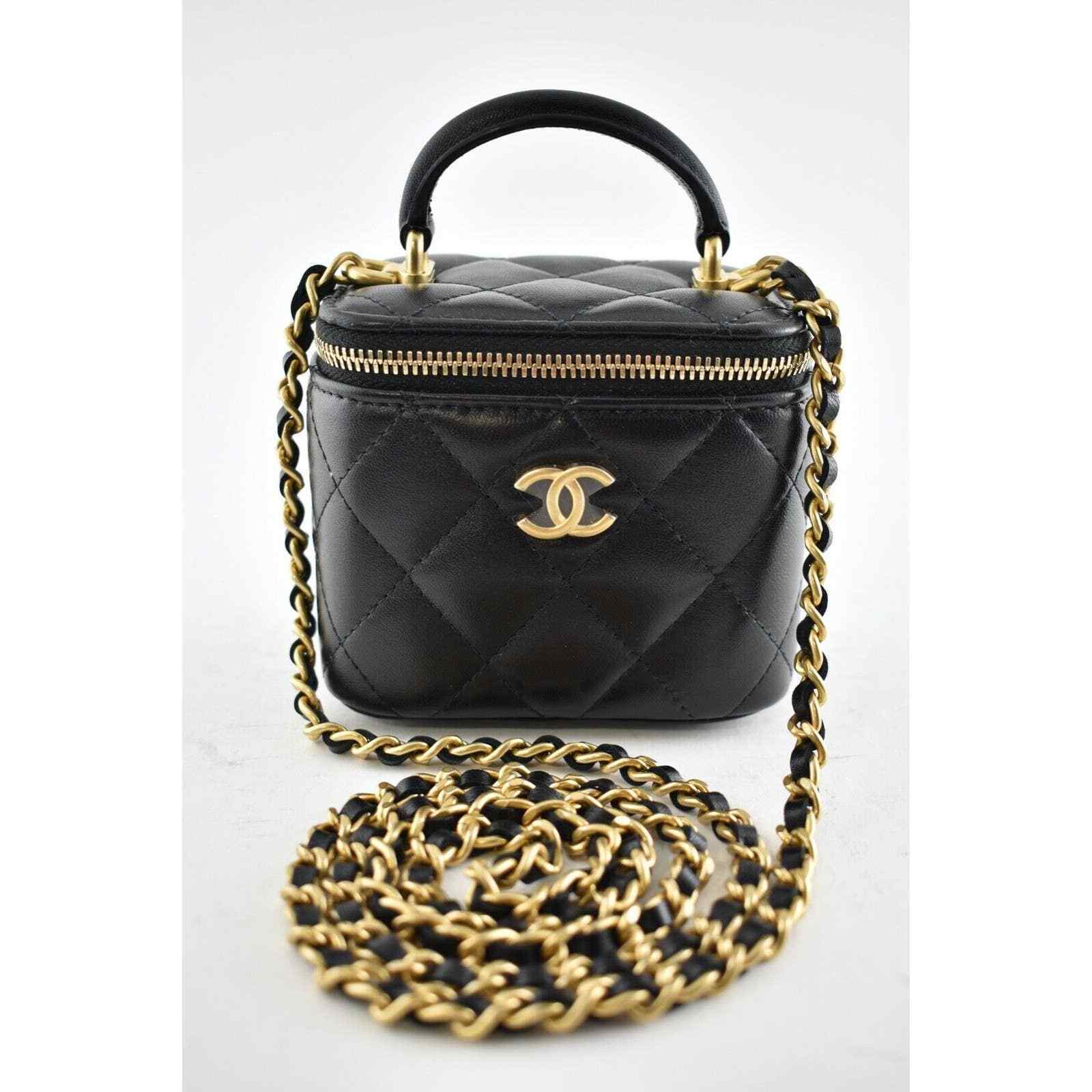 Chanel 21A Black Mini Vanity With Chain Top Handle Logo