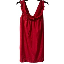 Fei Anthropologie Red Carambola Ruffle Sleeveless Mini Dress With Pockets Size 6