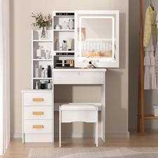 White Dressing Table With Drawers Mirror Stool Set Makeup Desk Vanity Saqsorftcf