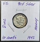 1942 - 10C Mercury Dime / 90% Silver Coin.