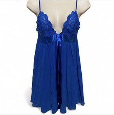 Victoria's Secret Blue Lace Chemise with Satin Ribbon Tie Lingerie Blue Lace M