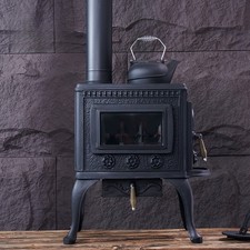 Stufa a legna in ghisa riscaldatore vintage nero porta vetro indipendente