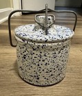 Vintage Blue White Speckled Ceramic Cheese Crock Canister Metal Bail Closure  — photo 7