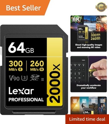 Professional 2000x 64GB SDXC Card - UHS-II, 300MB/s Speed, Durable Design