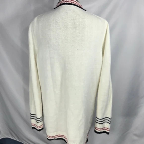 Tommy Hilfiger White w/Red White Blue Edges VNeck Cable Knit Cardigan Size Large thumbnail 7