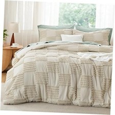 Size Comforter Set Linen, Boho Tufted Bed Full 02 - Linen - Large Checkboard