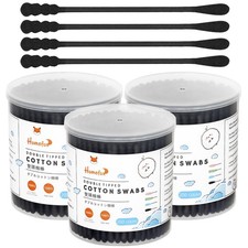 600 Organic Cotton Swabs - Spiral Pointed Tips, Lint-Free, Charcoal, 600 Coun