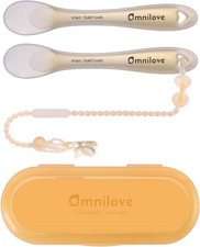 Silicone Baby Spoons 2-Pack with Case, Self Feeding 6 Months, Baby Led Weaning