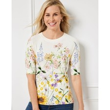 Talbots Floral Sweater 3X Short Sleeve Garden Cotton Blend Feminine Casual