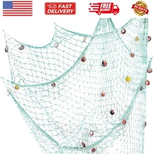 Nature Fish Net Wall Decoration with Shells, Ocean Themed Wall Hangings Fishi...