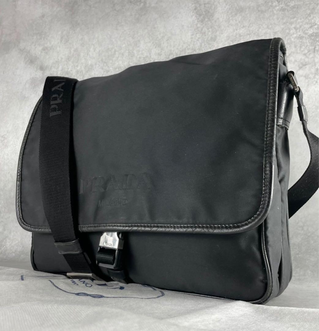 PRADA A4 Nylon Shoulder Bag with Triangle Logo Black Business Bag Japan Import