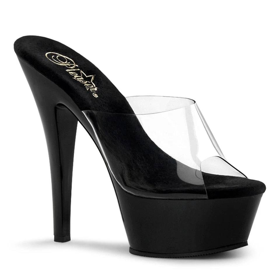Sale KISS-201 Pleaser High-Heels Plateaupantoletten transparent schwarz Größe 38 - Bild 1 von 1