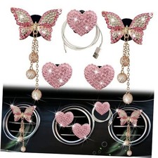 Pink Heart  Butterfly Air Vent Clips, 4 Pcs Bling Heart  Butterfly Air