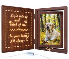 Light-Up Pet Memorial Picture Frame for Loss of Dog or Cat Rotating Wooden ...