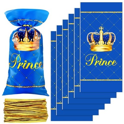 Geyee 100 Pcs Royal Prince Party Favor Bags Plastic Gift Bags Blue Candy Pouc...