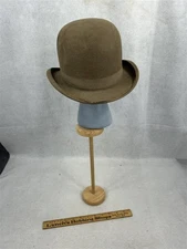 antique derby hat tan/beige bowler 22.5 inches inside original rough 1800s 