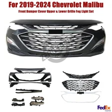 For 19-24 Chevrolet Malibu Front Bumper Cover Upper & Lower Grille Fog Light Set