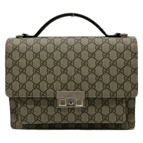 Used Gucci Gg Plus Handbag Beige Dark Brown Leather