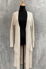 Free People Beige Ribbed Knit Longline Cardigan Duster Pockets Size M