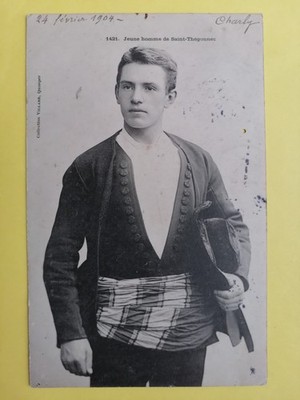 Old postcard Brittany young man in costume beautiful boy of SAINT-THEGONNEC LOC-EGUINER