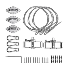 Sun Shade Sail Hardware Kit with Tension Cable Winch Pad Eyes Hooks for Triangle