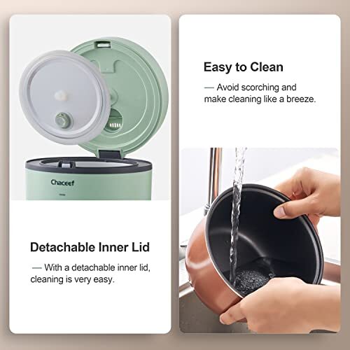 CHACEEF Rice Cooker 3-Cups Uncooked 1.5L Small Rice Cooker with Non-stick coa...