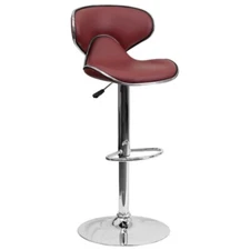 Contemporary Mid-Back Burgundy Vinyl Adjustable Height Bar Stool w/ Chrome Base