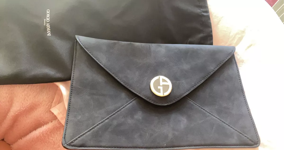 Giorgio Armani Black Envelope Pouch Evening Bag Suede like outer