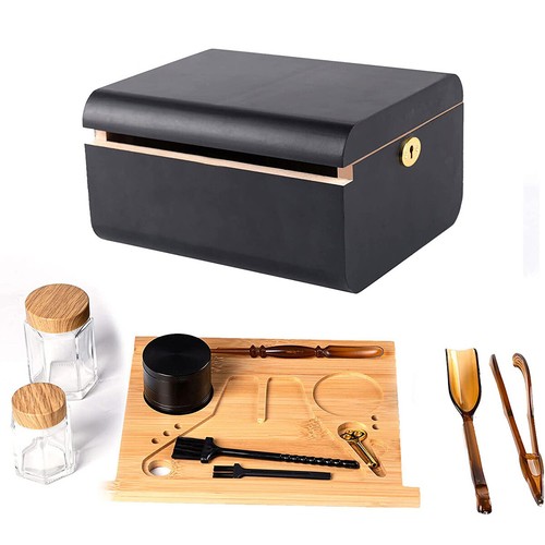 Bamboo Stash Box Combo w/ Accessories Rolling Tray 3 Airtight Glass Jars Grinder - Picture 8 of 9
