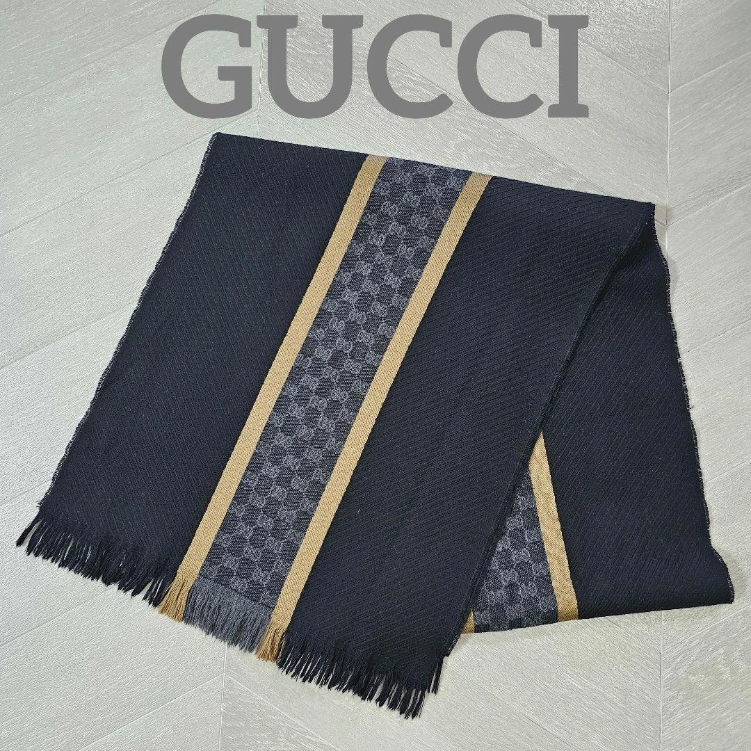 GUCCI Silencieux Ligne Dorée Noir Accessoire Mode pour Homme 38cm x 180cm