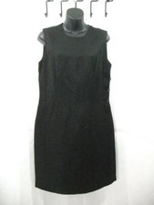 ANN TAYLOR Linen Blend DRESS Size 8 Black Shift Style Side Button Fully Lined