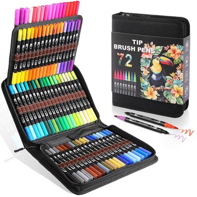 TOSHARE Double Brush Marker Pens 72 Colors Art Markers Set with Fine Tip and ...