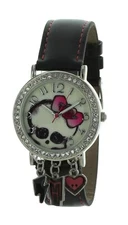 Girls cute Monster High watch with pendants, silver tone case w/crystals MHAQ195