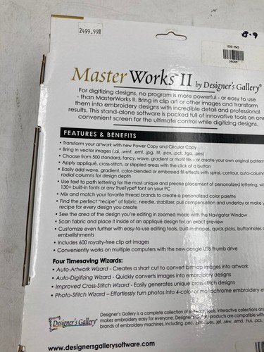 NEW NEVER USED DESIGNER'S GALLERY MASTERWORKS II EMBROIDERY DIGITIZING SOFTWARE - Picture 7 of 11