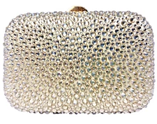 Designer Olga Berg The Casey Champagne Encrusted Crystals Round Evening new