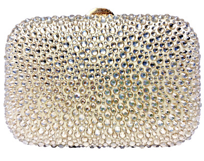 Designer Olga Berg The Casey Champagne Encrusted Crystals Round Evening new