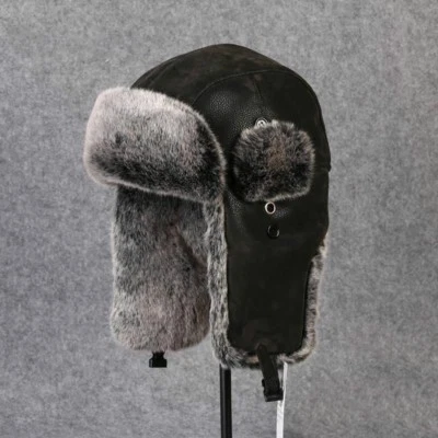 UK Stock Hommes Rétro Simili Cuir Fourrure Chapeau Épais Cap Ski Hiver Bonnet - Photo 1/4