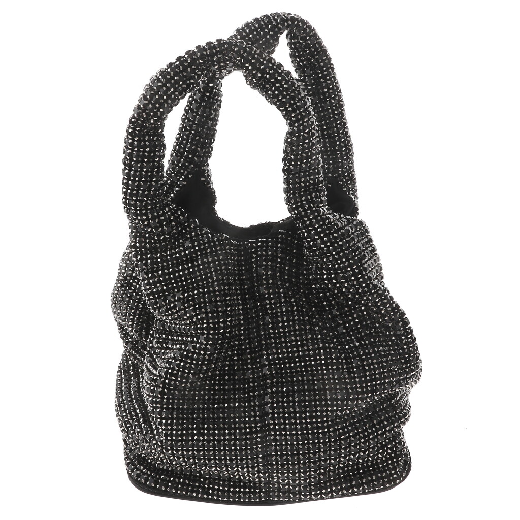 Black Tone Fashion Soft Fabric Rhinestone Clutch Evening Bag WLY095-BLK