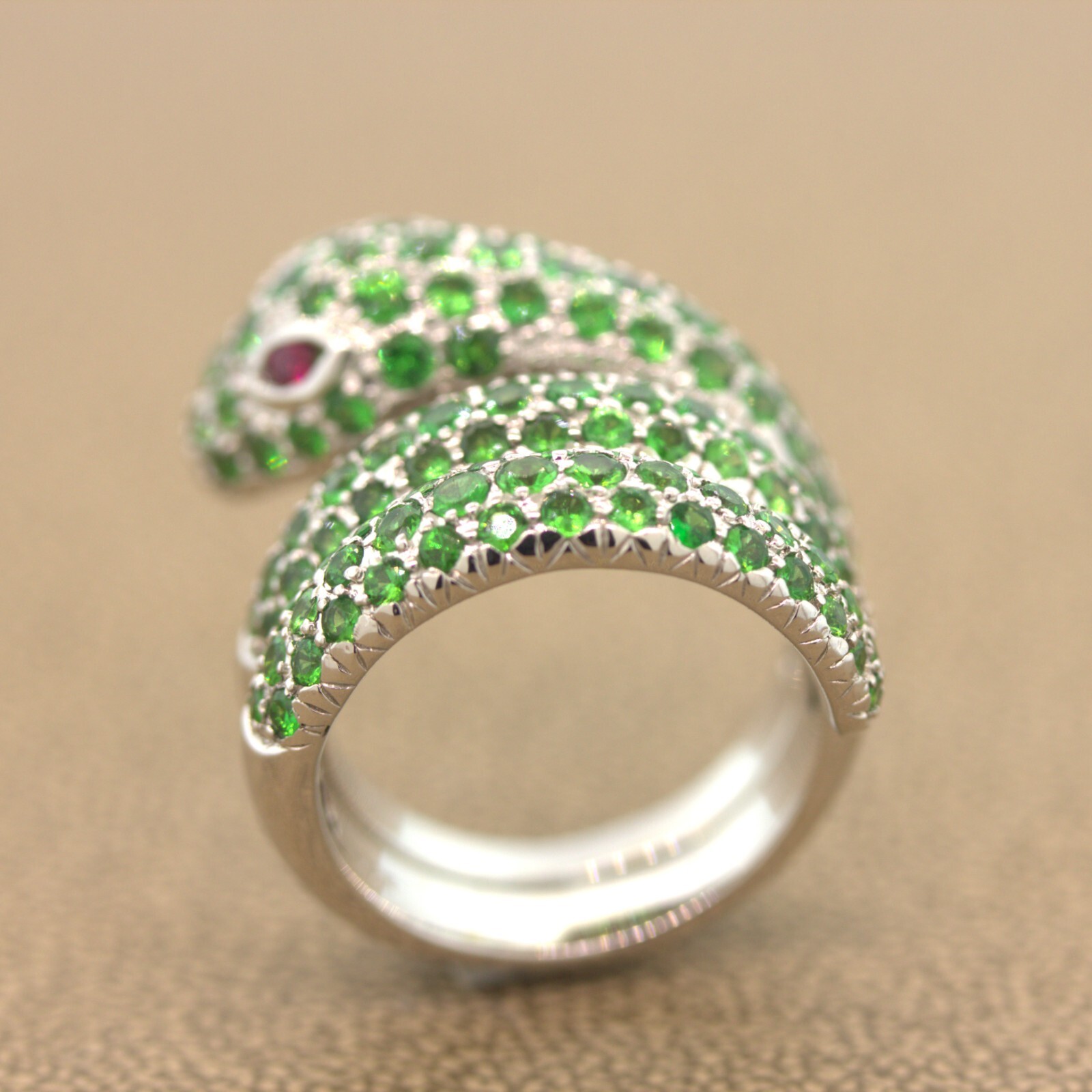 Tsavorite Ruby Snake Gold Wrap Ring - image 3