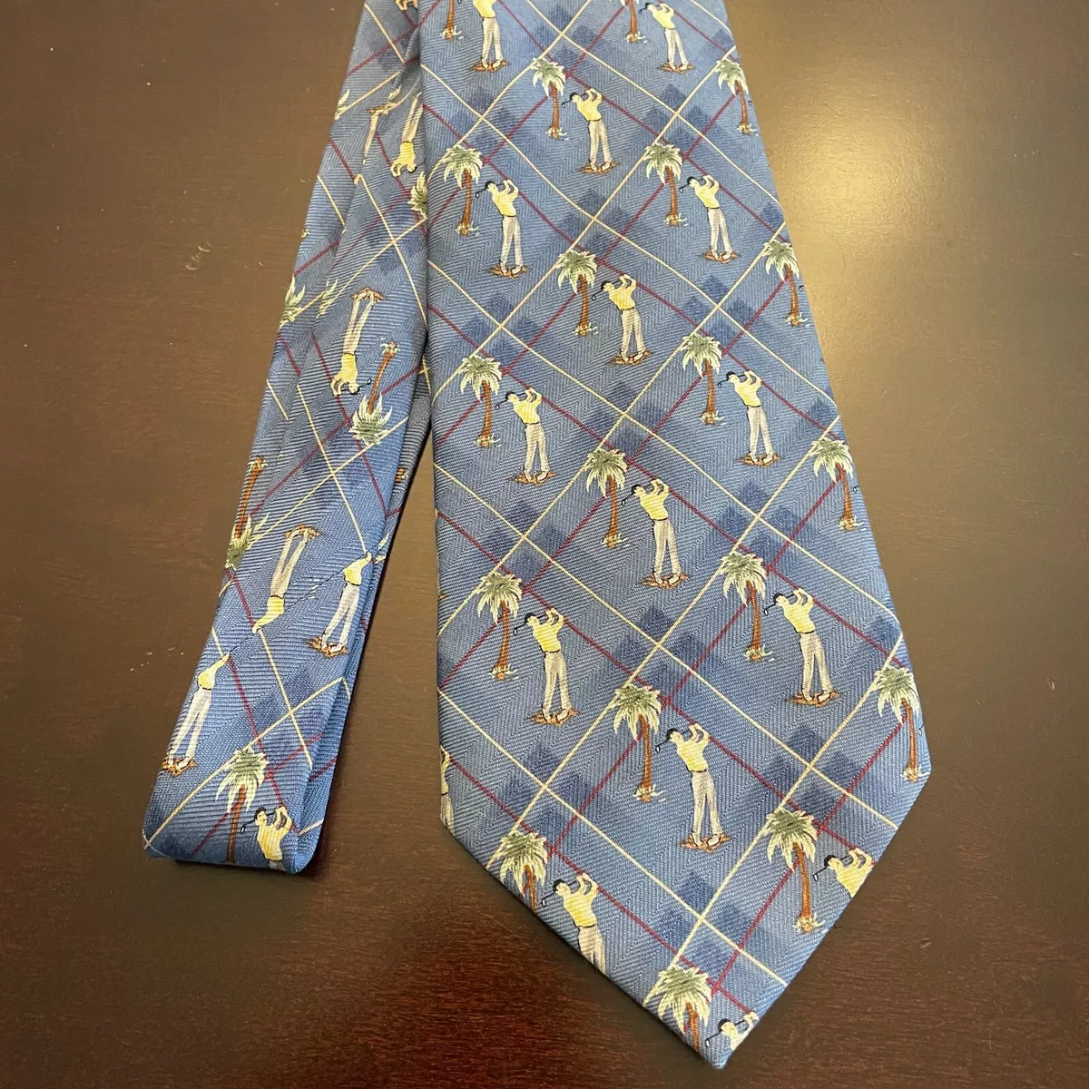 TOMMY BAHAMA Golf Themed Tie Blue with Palm Trees Necktie