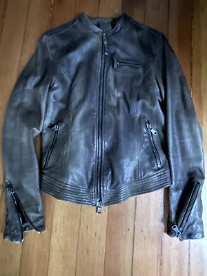 Italian Dark Leather Brown Women's Jacket Size 8, Motorcycle styling