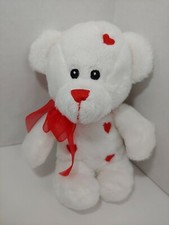 DanDee Plush white small teddy bear red embroidered hearts bow stuffed animal