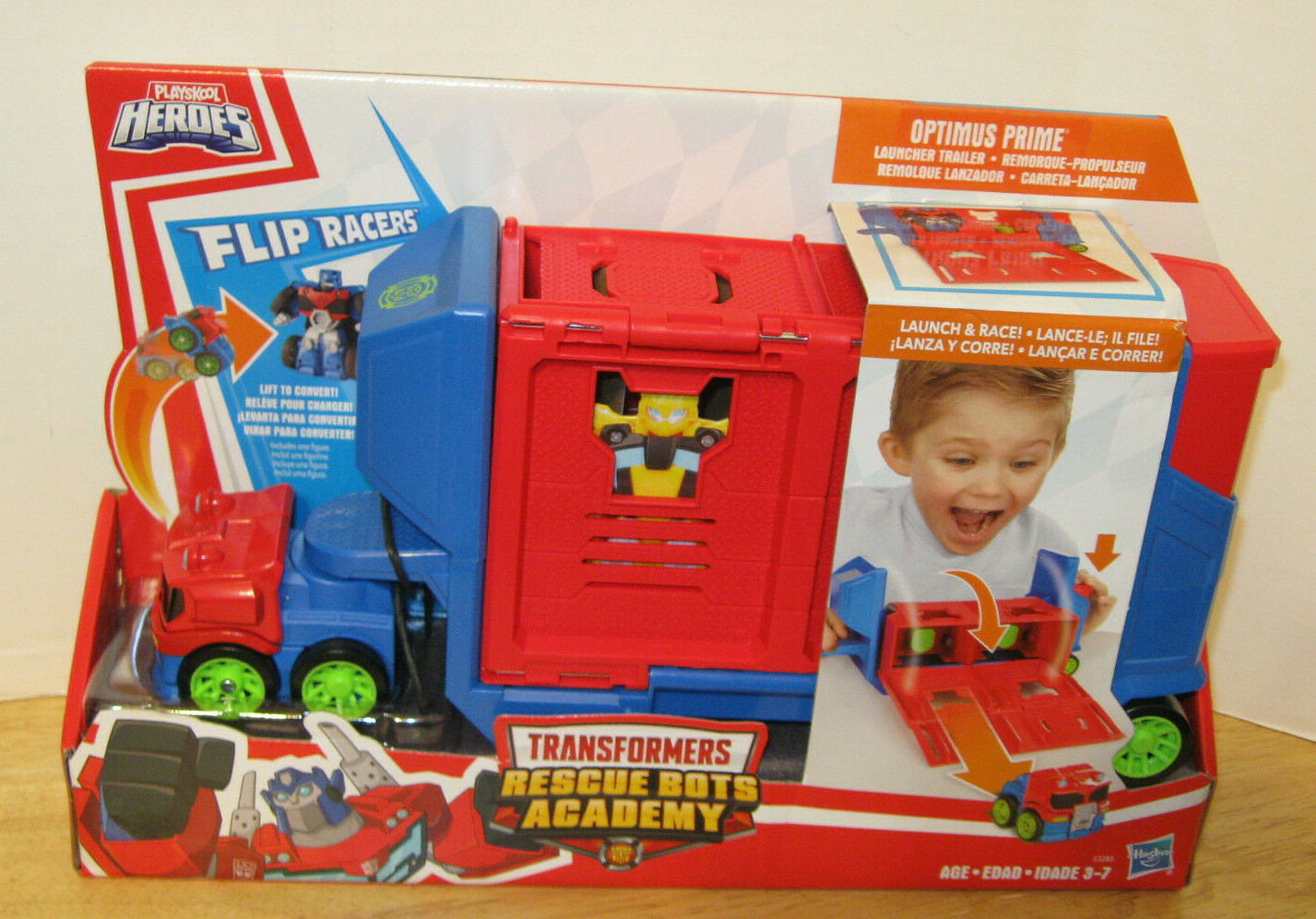 playskool heroes transformers rescue bots flip racers optimus prime race track trailer