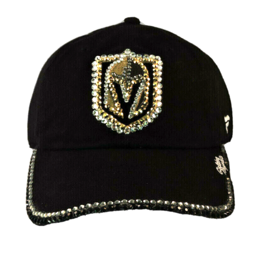 Las Vegas Golden Knights Hat Black Bling Cap Buckle Adjust W Australian Crystals - Picture 1 of 6